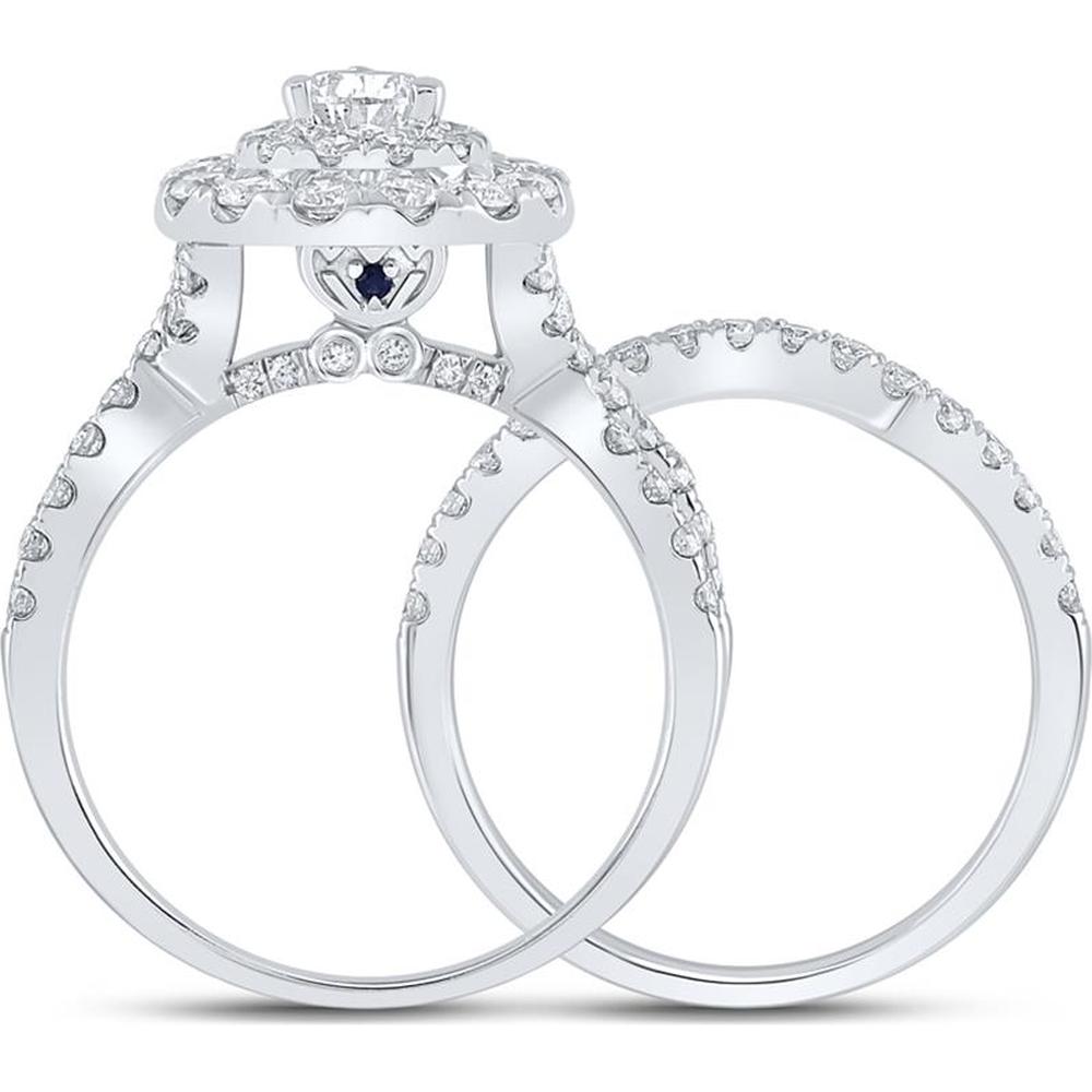 14K White Gold Pear Diamond Halo Bridal Wedding Ring Set with Sapphire Accent - 2.00 Carat Total Diamond Weight