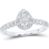 14K White Gold Pear Diamond Halo Engagement Ring - 1 Carat Total Weight