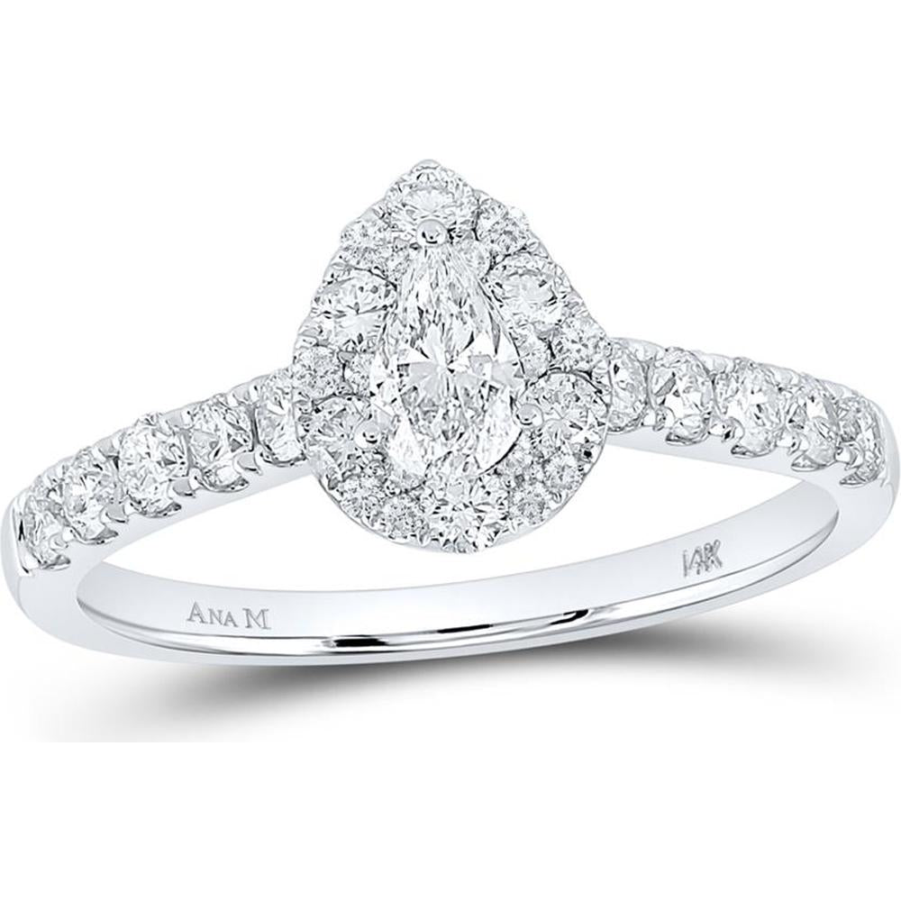 14K White Gold Pear Diamond Halo Engagement Ring - 1 Carat Total Weight