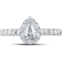 14K White Gold Pear Diamond Halo Engagement Ring - 1 Carat Total Weight