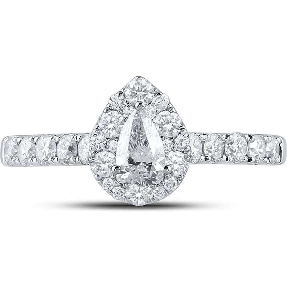 14K White Gold Pear Diamond Halo Engagement Ring - 1 Carat Total Weight