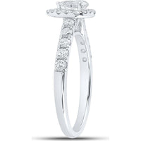 14K White Gold Pear Diamond Halo Engagement Ring - 1 Carat Total Weight