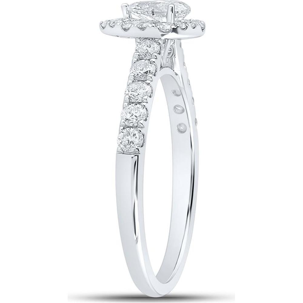 14K White Gold Pear Diamond Halo Engagement Ring - 1 Carat Total Weight