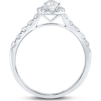 14K White Gold Pear Diamond Halo Engagement Ring - 1 Carat Total Weight