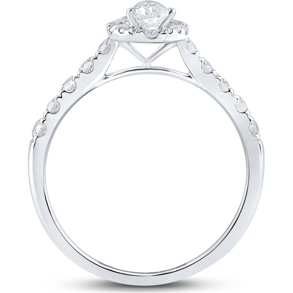 14K White Gold Pear Diamond Halo Engagement Ring - 1 Carat Total Weight