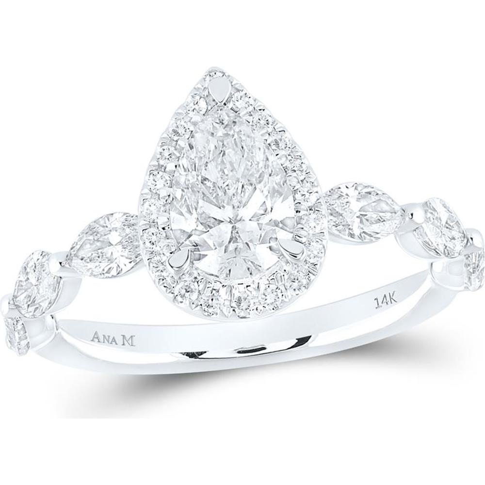 14K White Gold Pear Diamond Halo Engagement Ring - 2.02 Carat Total Diamond Weight