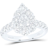 14K White Gold Pear Diamond Halo Engagement Ring - 2.38 Carat Total Diamond Weight