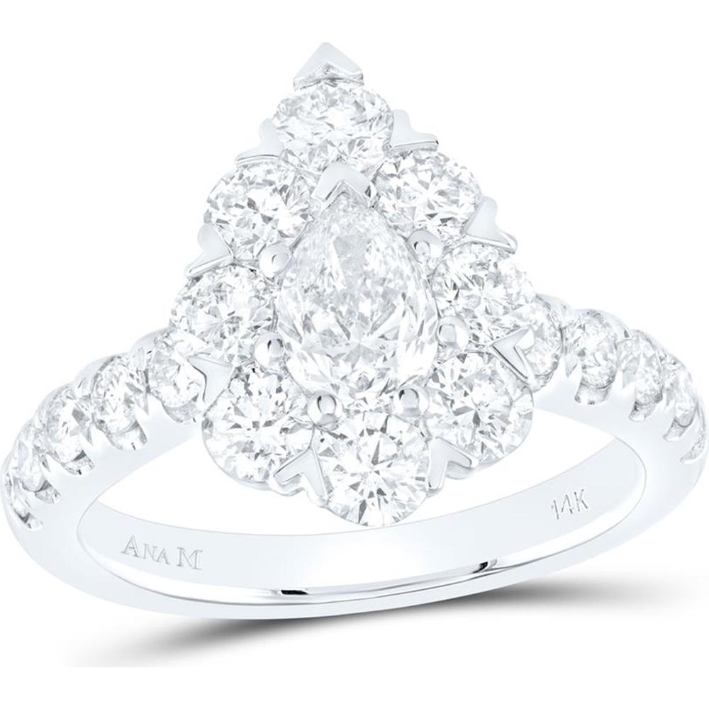 14K White Gold Pear Diamond Halo Engagement Ring - 2.38 Carat Total Diamond Weight