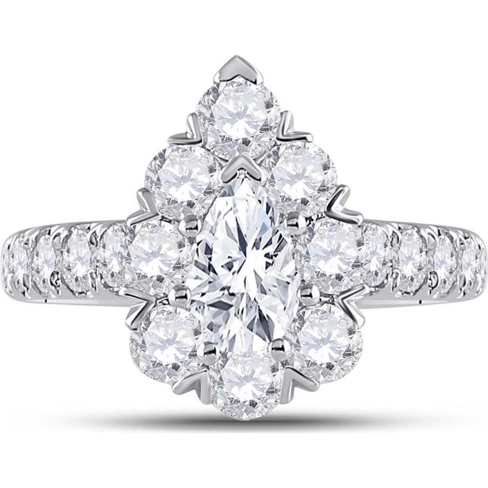 14K White Gold Pear Diamond Halo Engagement Ring - 2.38 Carat Total Diamond Weight