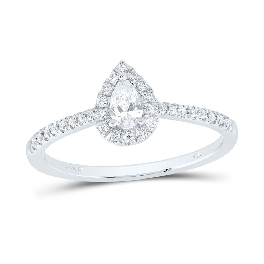 14K White Gold Pear Diamond Ring - 1/3 Carat Total Diamond Weight