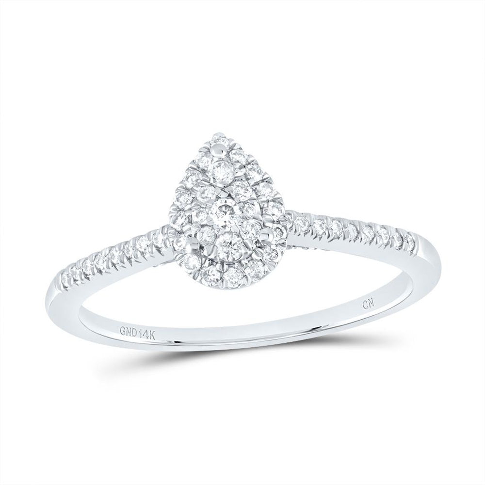 14K White Gold Pear Diamond Ring - 1/3 Carat Total Diamond Weight
