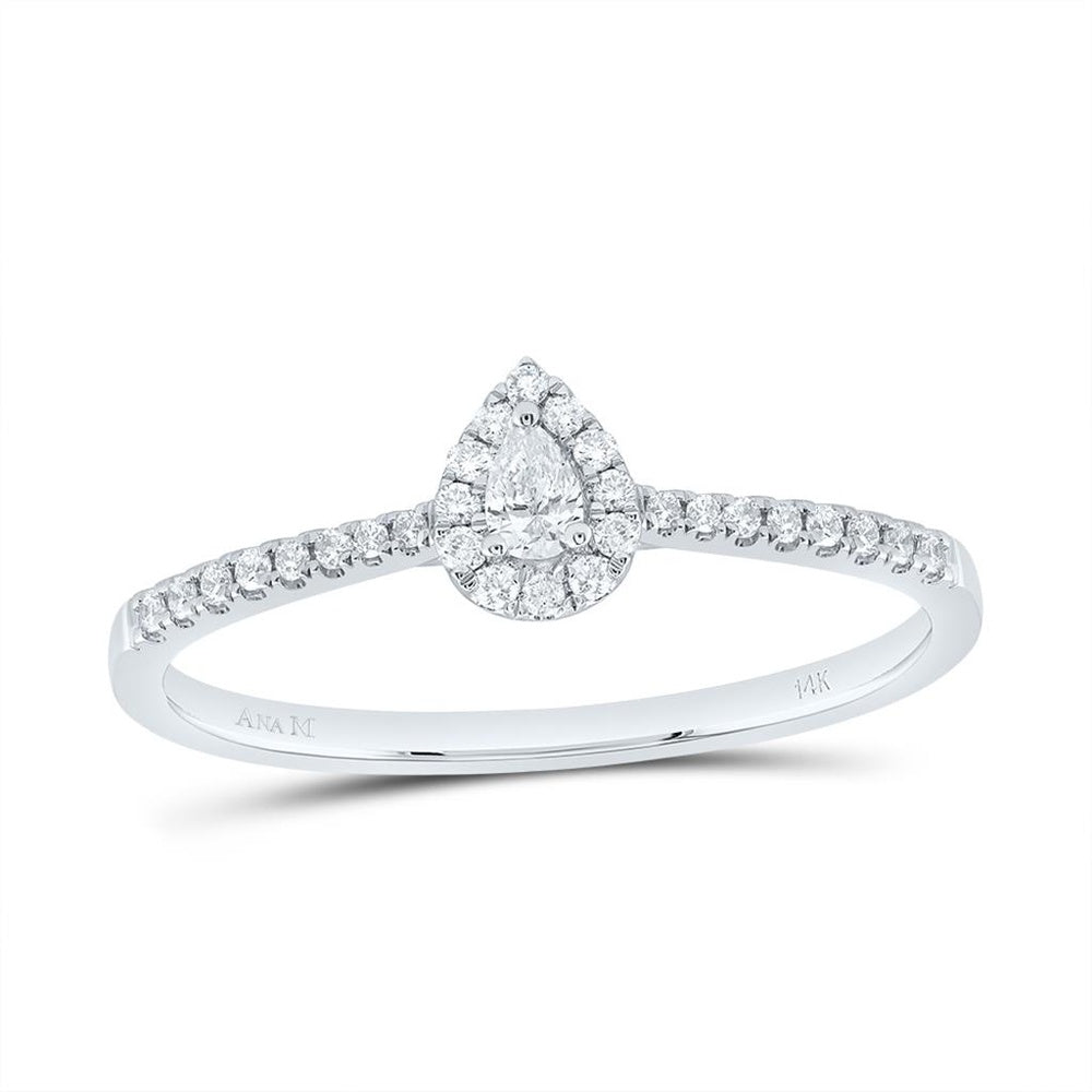 14K White Gold Pear Diamond Ring - 1/4 Carat Total Diamond Weight