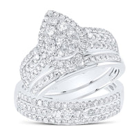 14K White Gold Pear Diamond Ring - 1 5/8 Carat Total Diamond Weight