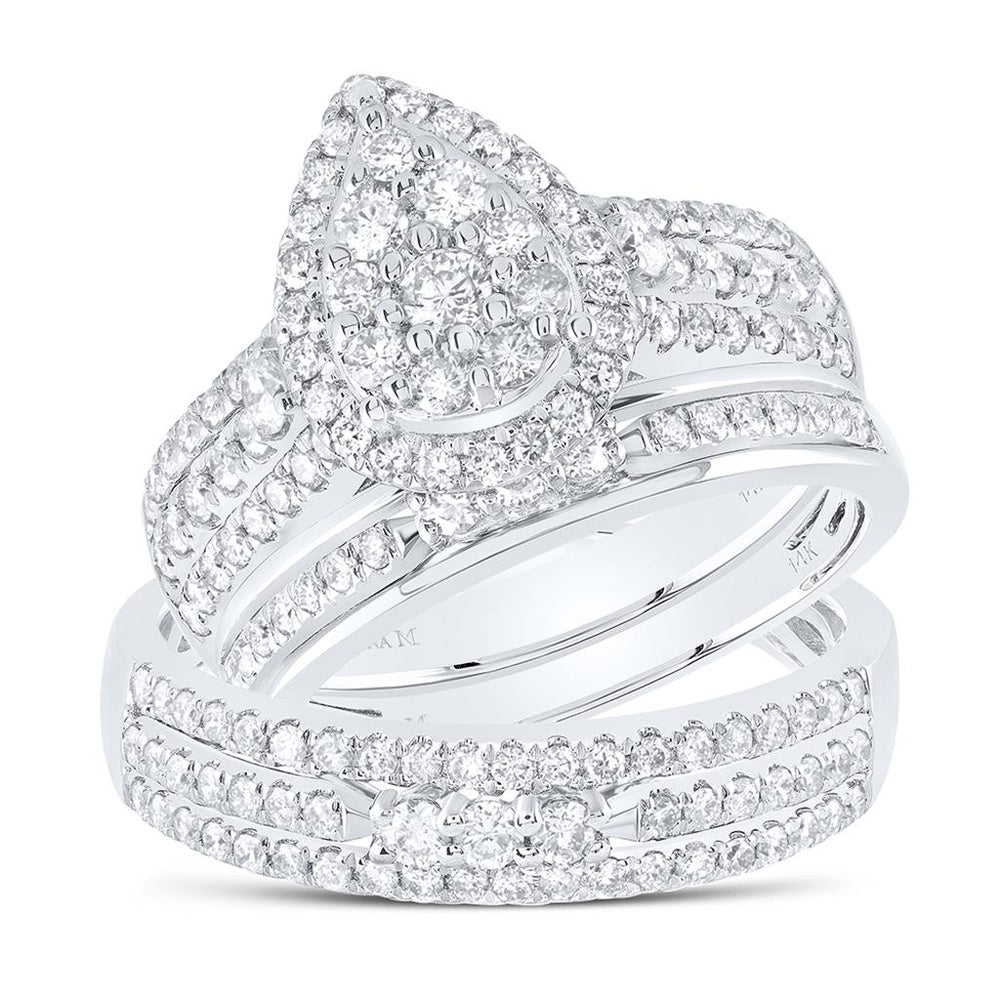 14K White Gold Pear Diamond Ring - 1 5/8 Carat Total Diamond Weight