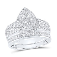 14K White Gold Pear Diamond Ring - 1 5/8 Carat Total Diamond Weight