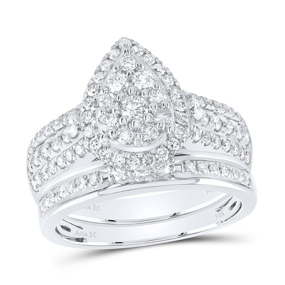 14K White Gold Pear Diamond Ring - 1 5/8 Carat Total Diamond Weight