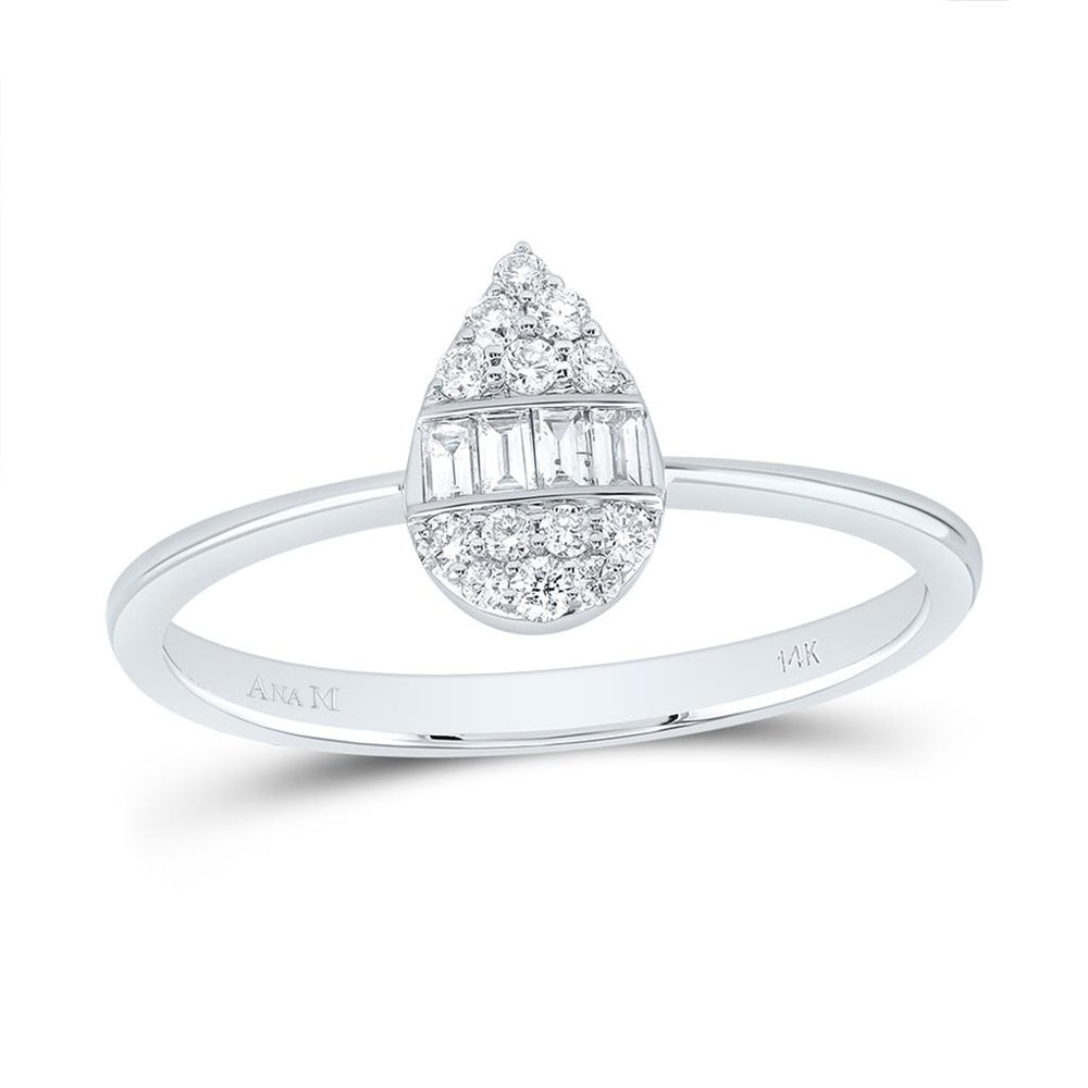 14K White Gold Pear Diamond Ring - 1/5 Carat Total Diamond Weight