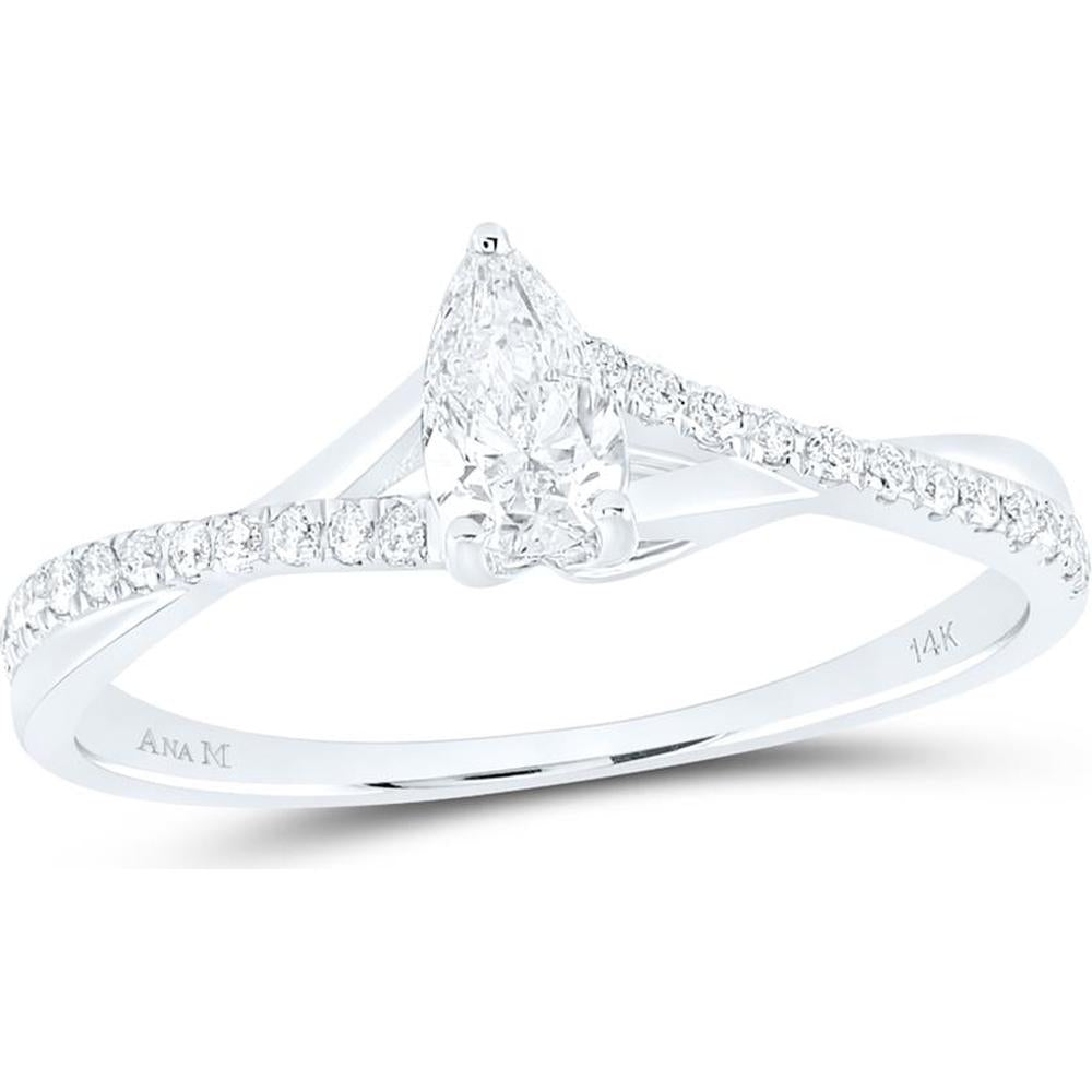 14K White Gold Pear Diamond Solitaire Engagement Ring - 3/8 Carat Total Weight