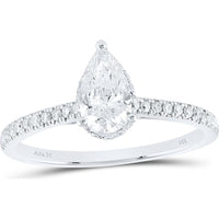 14K White Gold Pear Diamond Solitaire Engagement Ring with Pave Round Diamonds and Blue Sapphire - 1.02 Carat Total Diamond Weight
