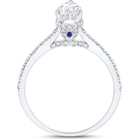 14K White Gold Pear Diamond Solitaire Engagement Ring with Pave Round Diamonds and Blue Sapphire - 1.02 Carat Total Diamond Weight