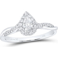 14K White Gold Pear Diamond Solitaire Engagement Ring with Round Accent Diamonds - 1/3 Carat Total Diamond Weight