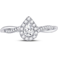 14K White Gold Pear Diamond Solitaire Engagement Ring with Round Accent Diamonds - 1/3 Carat Total Diamond Weight