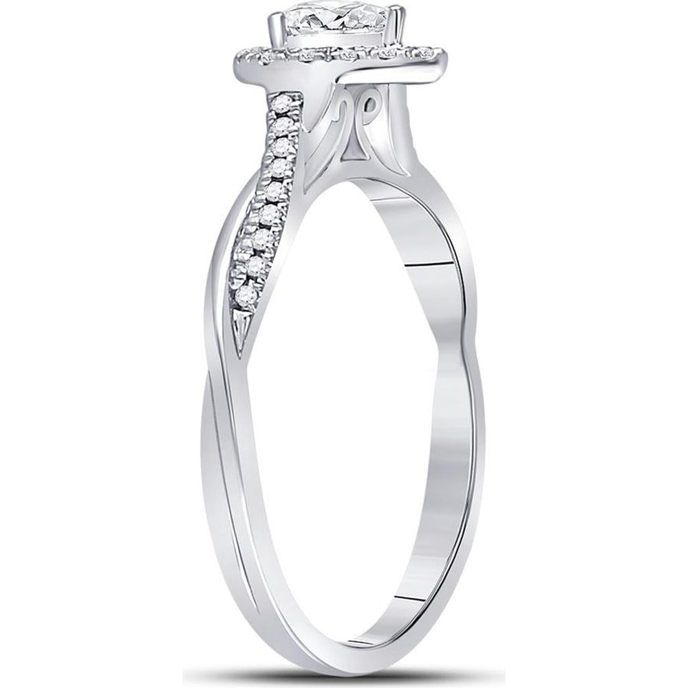 14K White Gold Pear Diamond Solitaire Engagement Ring with Round Accent Diamonds - 1/3 Carat Total Diamond Weight