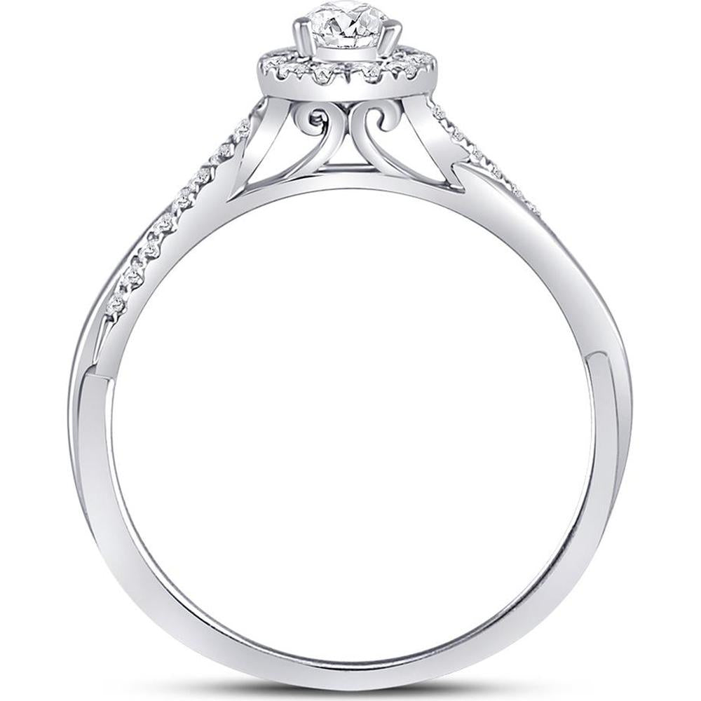 14K White Gold Pear Diamond Solitaire Engagement Ring with Round Accent Diamonds - 1/3 Carat Total Diamond Weight