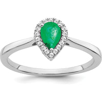 14K White Gold Pear Emerald and Diamond Halo Ring - 0.5 Carat Emerald and 0.09 Carat Diamond Total Weight by 0