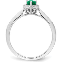 14K White Gold Pear Emerald and Diamond Halo Ring - 0.5 Carat Emerald and 0.09 Carat Diamond Total Weight by 0