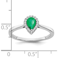 14K White Gold Pear Emerald and Diamond Halo Ring - 0.5 Carat Emerald and 0.09 Carat Diamond Total Weight by 0