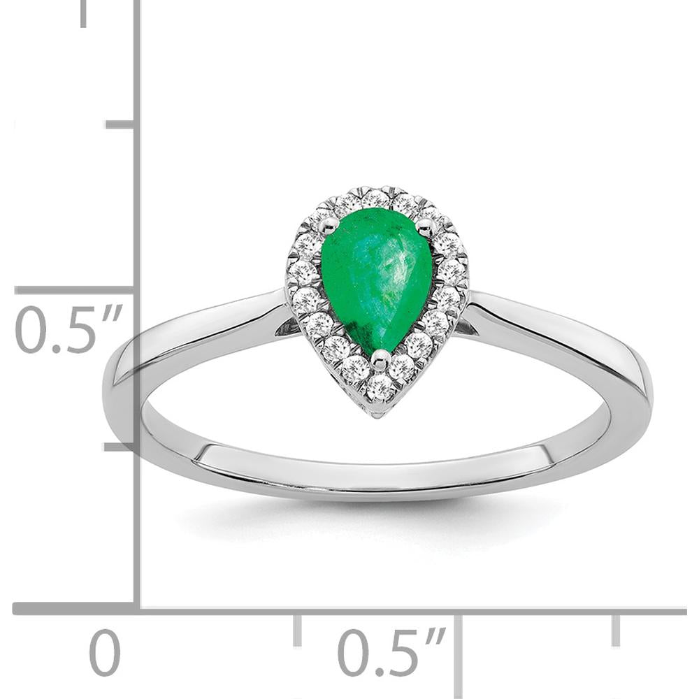 14K White Gold Pear Emerald and Diamond Halo Ring - 0.5 Carat Emerald and 0.09 Carat Diamond Total Weight by 0