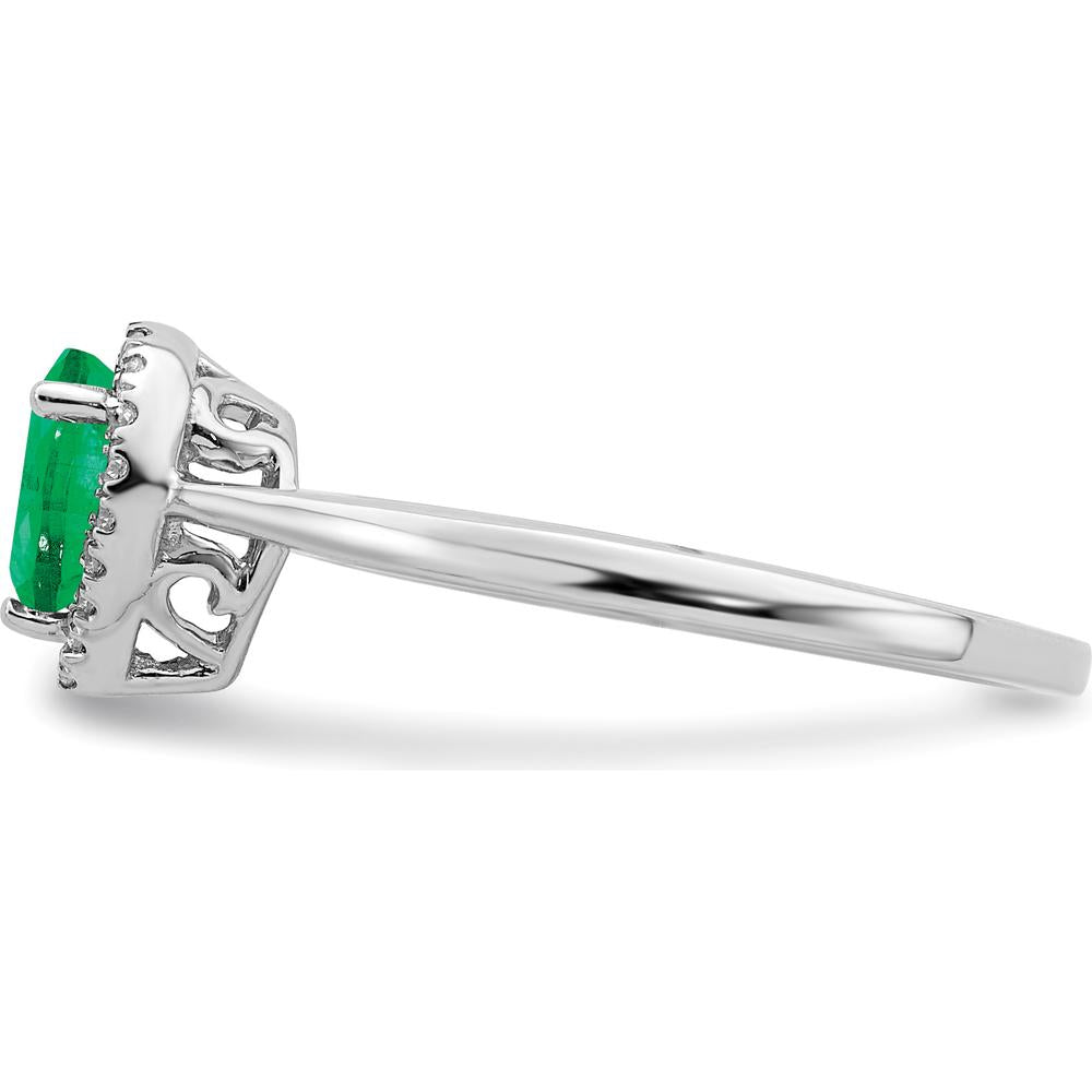 14K White Gold Pear Emerald and Diamond Halo Ring - 0.5 Carat Emerald and 0.09 Carat Diamond Total Weight by 0