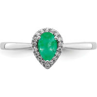 14K White Gold Pear Emerald and Diamond Halo Ring - 0.5 Carat Emerald and 0.09 Carat Diamond Total Weight by 0
