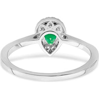 14K White Gold Pear Emerald and Diamond Halo Ring - 0.5 Carat Emerald and 0.09 Carat Diamond Total Weight by 0