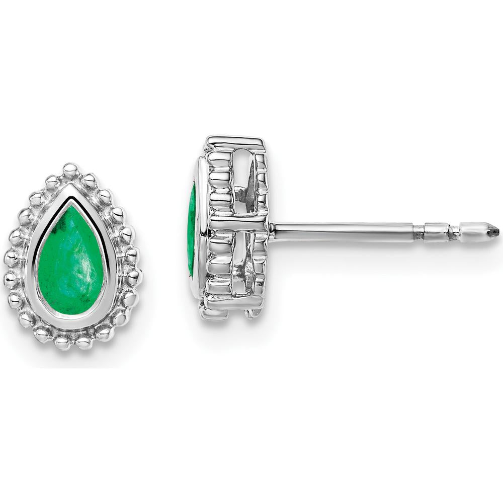 14K White Gold Pear Emerald Post Earrings - 0.25 Carat Total Emerald Weight by Monteluci Fine Jewelry