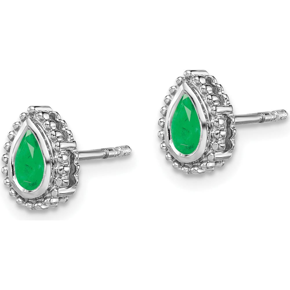 14K White Gold Pear Emerald Post Earrings - 0.25 Carat Total Emerald Weight by Monteluci Fine Jewelry