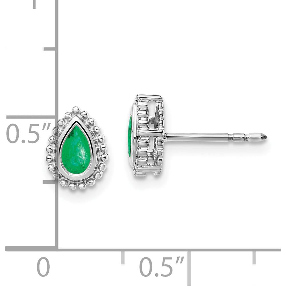 14K White Gold Pear Emerald Post Earrings - 0.25 Carat Total Emerald Weight by Monteluci Fine Jewelry