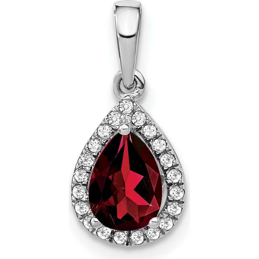 14K White Gold Pear Garnet and Diamond Halo Pendant - 0.77 Carat Garnet, 0.005 Carat Diamond Total Weight by Lumare Gioia