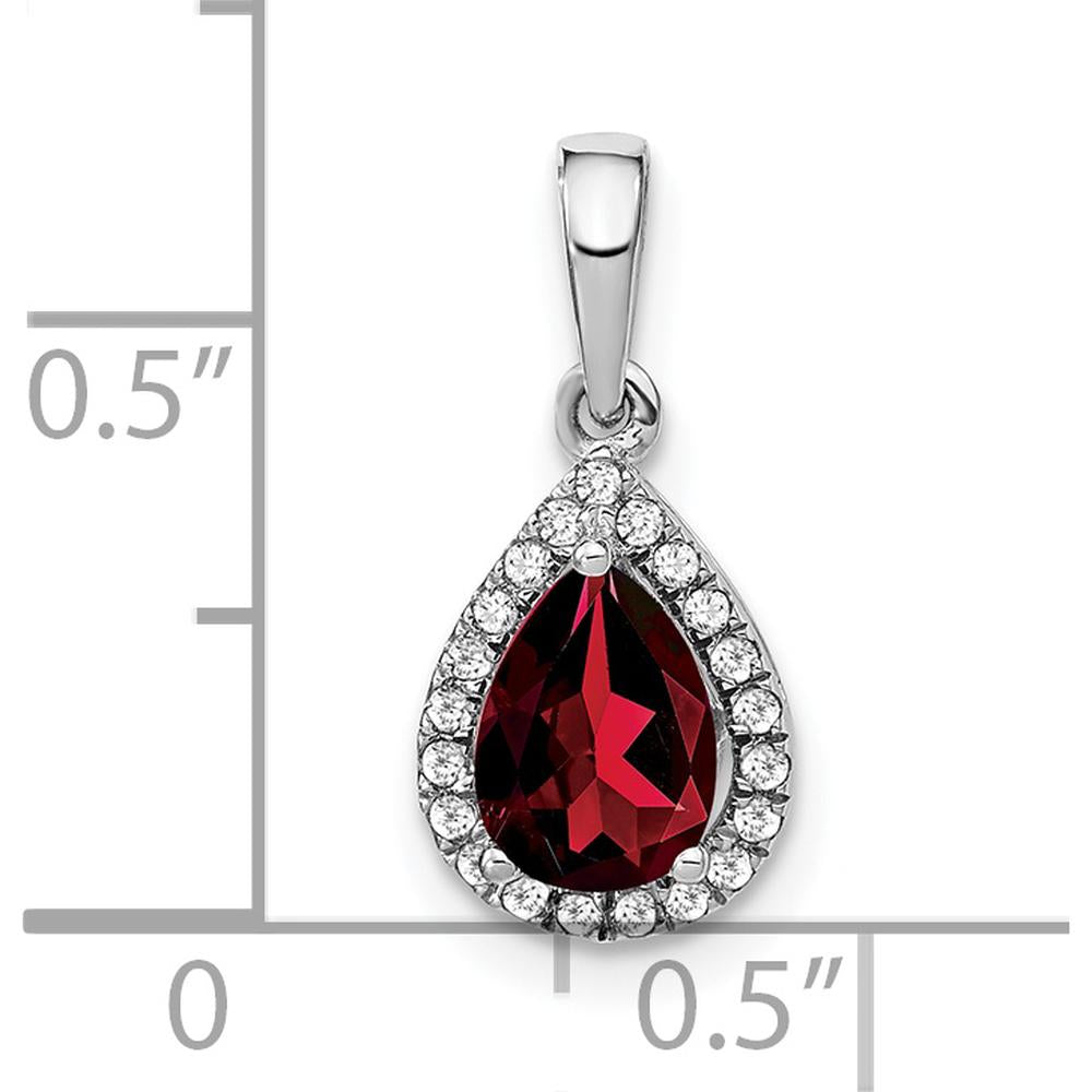 14K White Gold Pear Garnet and Diamond Halo Pendant - 0.77 Carat Garnet, 0.005 Carat Diamond Total Weight by Lumare Gioia