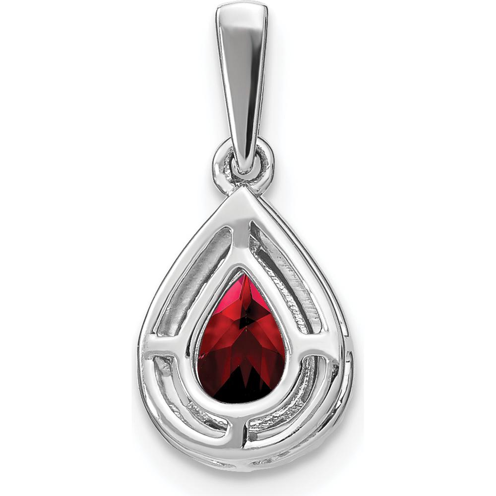 14K White Gold Pear Garnet and Diamond Halo Pendant - 0.77 Carat Garnet, 0.005 Carat Diamond Total Weight by Lumare Gioia