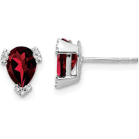 14K White Gold Pear Garnet and Round Diamond Button Earrings - 1.14 Carat Total Garnet Weight, 0.004 Carat Total Diamond Weight by Monteluci Fine Jewelry