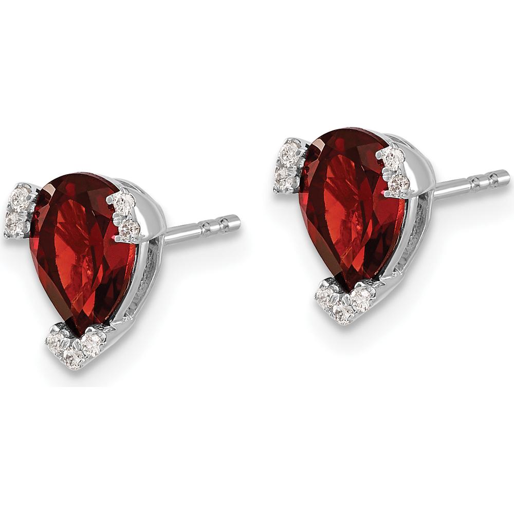 14K White Gold Pear Garnet and Round Diamond Button Earrings - 1.14 Carat Total Garnet Weight, 0.004 Carat Total Diamond Weight by Monteluci Fine Jewelry