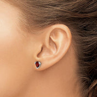 14K White Gold Pear Garnet and Round Diamond Button Earrings - 1.14 Carat Total Garnet Weight, 0.004 Carat Total Diamond Weight by Monteluci Fine Jewelry