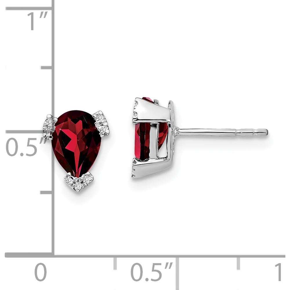14K White Gold Pear Garnet and Round Diamond Button Earrings - 1.14 Carat Total Garnet Weight, 0.004 Carat Total Diamond Weight by Monteluci Fine Jewelry