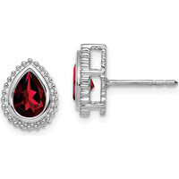 14K White Gold Pear Garnet Post Earrings - 0.75 Carat Total Garnet Weight by Monteluci Fine Jewelry