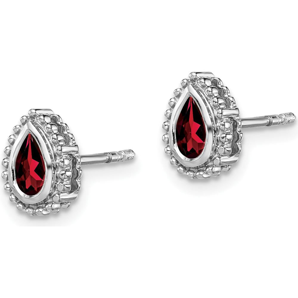 14K White Gold Pear Garnet Post Earrings - 0.75 Carat Total Garnet Weight by Monteluci Fine Jewelry