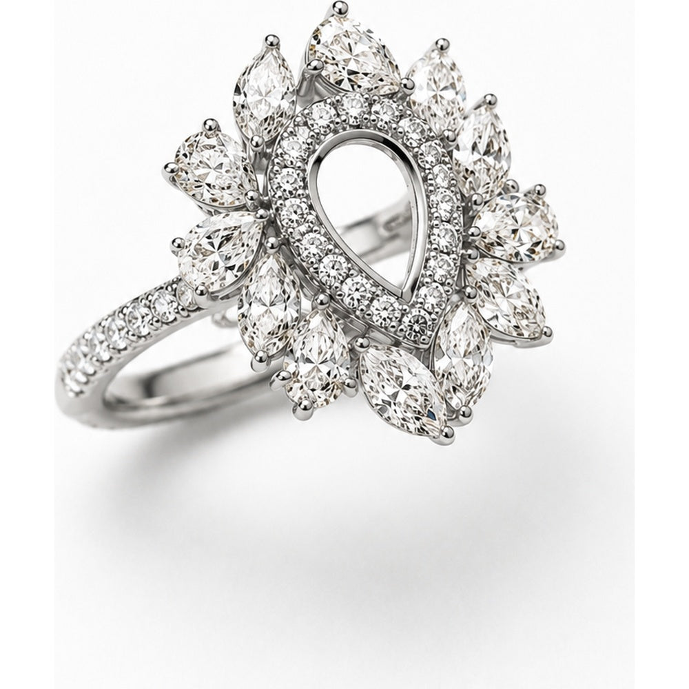 14K White Gold Pear Halo Semi-Mount Ring with Marquise and Pavé Set Lab-Grown Diamonds - 3.71 Carat Total Diamond Weight by Auriventus
