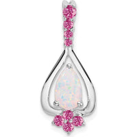 14K White Gold Pear Lab Created Opal and Pink Sapphire Pendant - 0.783 Carat Total Gem Weight by Lumare Gioia