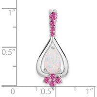 14K White Gold Pear Lab Created Opal and Pink Sapphire Pendant - 0.783 Carat Total Gem Weight by Lumare Gioia
